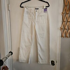 NWT Buffalo Womens Soft Stretch Wide Leg Crop Pants White Brigette Size 4
